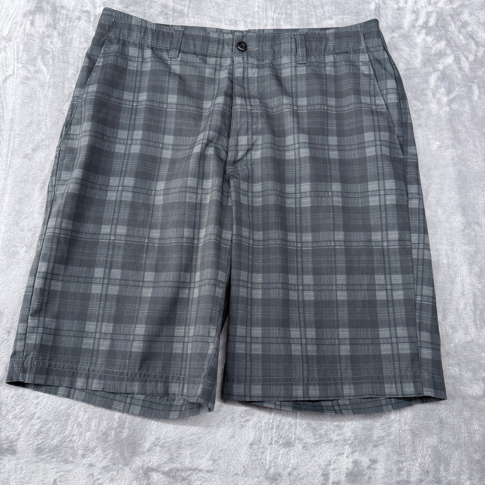 Ben Hogan Golf Shorts Mens Size 32 Grey Plaid Performance Stretch Flat Front